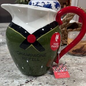 The Ardon Collection Hand-Painted Champagne Refill Ceramic Pitcher - Green & Red